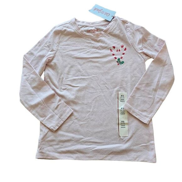 Cat & jack Girls Sz XS 4-5 pink Christmas candy cane heart Top - Picture 1 of 5